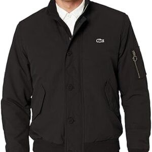 Lacoste Black Padded Bomber Jacket Faux Fur Lining Size Medium